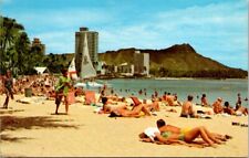 Postcard Tourist Relax on Waikiki Beach Hotels Diamond Head Honolulu Hawaii 1059 picture