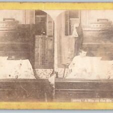 c1880s Couple Bed Discrete Drink Alcohol Real Photo 