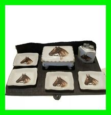 Stunning Vintage Equestrian 6 Piece Smoking Set - Lighter / Case And 4 Ashtrays  picture