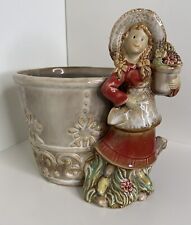 Vintage Gardening Lass Planter Flower Pot Ceramic Glossy 4-1/2