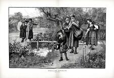 DOG West Highland Terrier, Acrobats & Musicians, Huge 1880s Antique Print picture