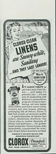 1944 Clorox Linens Snowy White Clothesline Humanized Can Vintage Print Ad L28 picture