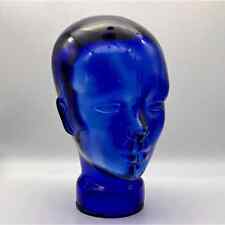 Cobalt Blue Glass Mannequin Head Life Size Hat Wig Stand Display 11 in picture