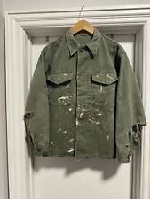Vintage Heavily Distressed HBT Military Fatigue Shirt Field Jacket USMC picture