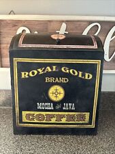 Vintage Royal Gold Coffee Tin 12.5” Tall 10.5” Wide 6” Length Cafe Kitchen Java picture