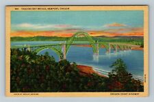 Newport OR-Oregon, Yaquina Bay Bridge Vintage Linen Postcard picture