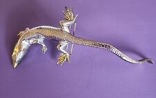 Vintage Silver Color Brass Bronze Lizard Gecko Tie Back 9