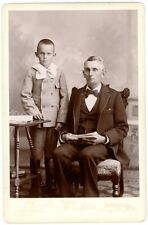 CIRCA 1890'S CABINET CARD Young Boy Next to Older Man Beard Speck Moravia NY picture