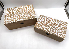 Set of 2 Flowery Carved Wooden Box, Home Decor, Keepsake Box, Farmhouse, Modern picture