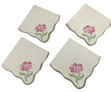 VTG Set of 4 Linen Cross Stitch Napkins Pink Floral Scalloped Edge picture