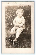 Little Kid Postcard RPPC Photo Playing Peddle Car Toy c1910's Posted Antique picture