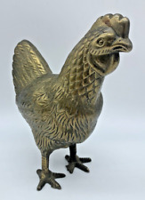 Vintage Brass Hen Figurine Collectible Chicken Rooster Farm Deco Egg Coop picture