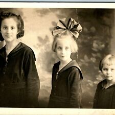 c1910s 3 Cute Little Girls RPPC Sisters Real Photo Postcard Children Artura A45 picture