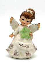 Vintage March Angel Holding Shamrock Ponytail with Bow White with Gold trim Made picture