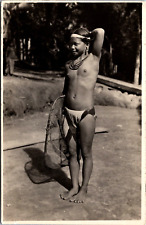 Hawaii Native Girl Fishing Risque Vintage RPPC 09.92 picture