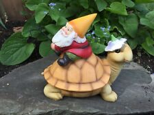 Solar Garden Gnome Going Fishing Riding a Turtle Yard Ornament Garden Decoration picture