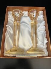 OLEG CASSINI AMBER SHIMMER CRYSTAL 8” WILSHIRE CANDLESTICK PAIR picture