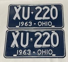 1963 Ohio Blue White  License Plates Pair XU220 Original - Nice Patina VTG picture