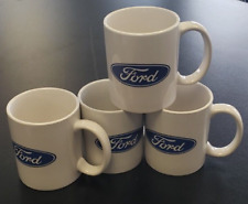 New Set of 4 Ford Motor Co White Ceramic Coffee Cup/Mug with Blue Oval Logo picture