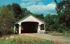 New England, Old White Wooden Covered Bridge, Vintage Postcard picture