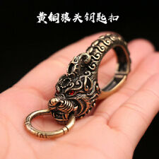 Solid Brass Wolf Head keychains Pants Clip Hook Punk Biker Keychain Keyrings EDC picture