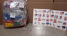 140pcs Bead Necklaces + Patriotic Temporary Tattoos RED WHITE AND BLUE  SEE PICS picture