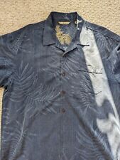 TOMMY BAHAMA HAWAIIAN BLUE 100% SILK SHIRT MENS XL FROND LEAVES BUTTON UP VTG picture