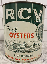 RCV Brand Oyster Tin Can One Gallon Morattico VA Rare picture