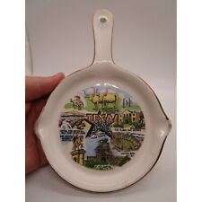 Vintage Souvenir Ceramic Skillet Spoon Rest - Texas, Lone Star State, Long Horns picture