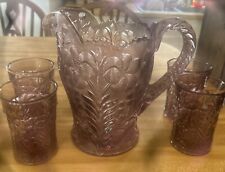 Very Nice Purple Pitcher With 4 Glasses Matching Set  Vtg picture