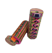 Colorful 4” Cylinder Wood Dugout Weed Box & 3” Metal One Hitter Zigzag Style picture