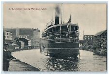 c1910 S.S. Missouri Leaving Steamer Ship Canal Manistee Michigan MI PCK Postcard picture