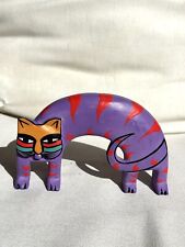 Laurel Burch Style Vintage Wooden Cat 1980s Folk Art Hand Carved Painted 5.5” L picture