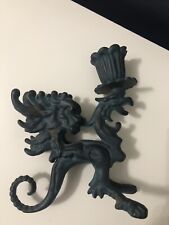 ANTIQUE Cast Iron Candle Holder Gothic Dragon Griffin Gryphon picture
