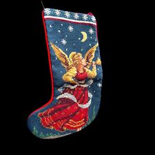 VINTAGE KATHA DIDDLE NEEDLEPOINT CHRISTMAS STOCKING “ Angel” WITH TAG picture