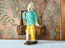 Antique Chinese Oriental Glazed Ceramic Mudman Figurine with Yoke and Baskets picture