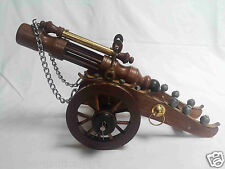 Wood Brass Cannon Vintage Collectible Home Decorative 19 Inch picture