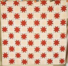 WONDERFUL 1880's Vintage Red & White Stars Antique Quilt ~NICE SMALL SCALE picture