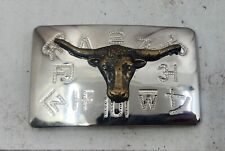 Texas Longhorn Steer Head Cattle Branding Symbols Chambers Vintage Belt Buckle picture