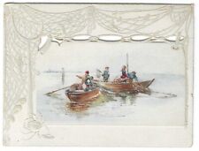 Fleischmann's Yeast Trade Card - Die Cut Embossed Row Boats Harbor Crab Rope picture