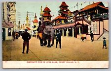 Elephant Ride Luna Park Coney Island New York Street View Animal WOB PM Postcard picture