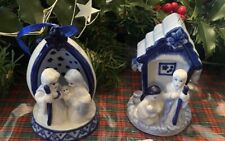 Set 2 Porcelain Delft Blue Type Nativity creche Kurt Adler Christmas Ornament picture