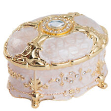 WHITE TIN ALLOY OVAL WIND UP MUSIC BOX :  ♫ CLAIR DE LUNE DEBUSSY ♫ picture