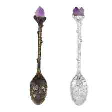 2pcs Hand Carved Natural Amethyst Gemstone Decoration Set in Silvertone Bronze picture