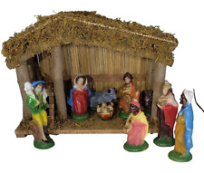 Vintage Nativity Set Papier Mache 10 Piece Hand Painted 3 Kings Mary Joseph picture