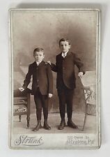 Antique Victorian Cabinet Card Photo Of Two Young Brothers Boy Reading, PA picture