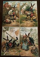 Rare Set of 4 Humanized~Dressed Bunny Rabbits~Antique Easter Postcards Lot-k340 picture
