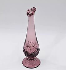 Vintage Fenton Purple Amethyst Swung Vase Strawberry 9.5