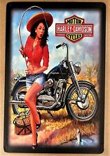 Harley Fishin Girl Biker Tin Sign Pan Knuckle Fat Sportster Twin Soft Hard CGA14 picture