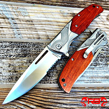 9” Tactical Spring Assisted Red Wood Handle OPEN Folding Blade POCKET Knife picture